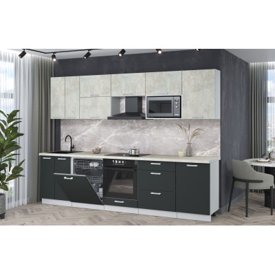 Кухонный гарнитур Мила Лайт 2,9-ПМ2 (Бетон лайт/Антрацит/Опал светлый) фабрика Интерлиния Кухонный гарнитур Мила Лайт 2,9-ПМ2 (Бетон лайт/Антрацит/Опал светлый) фабрика Интерлиния