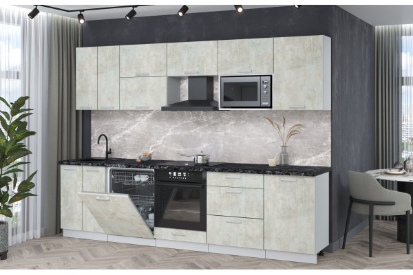 Кухонный гарнитур Мила Лайт 2,9-ПМ2 (Бетон лайт/Бетон лайт/Кастилло темный) фабрика Интерлиния