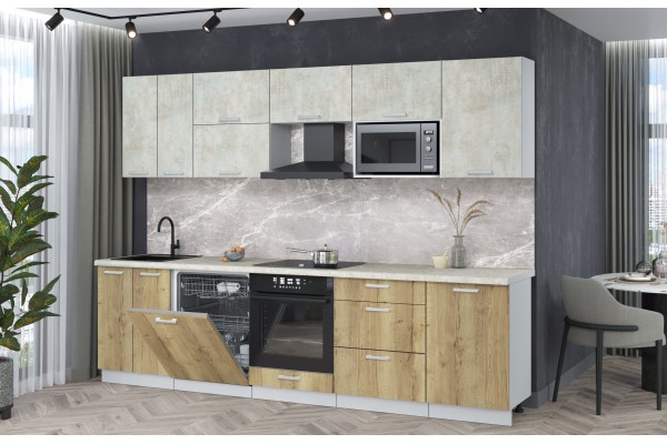 Кухонный гарнитур Мила Лайт 2,9-ПМ2 (Бетон лайт/Дуб золотой/Опал светлый) фабрика Интерлиния