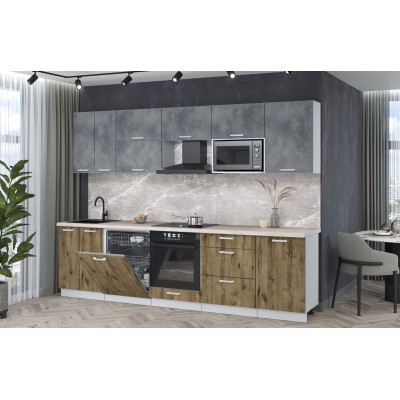 Кухонный гарнитур Мила Лайт 2,9-ПМ2 (Бетон портленд/Дуб веллингтон/Травертин) фабрика Интерлиния Кухонный гарнитур Мила Лайт 2,9-ПМ2 (Бетон портленд/Дуб веллингтон/Травертин) фабрика Интерлиния