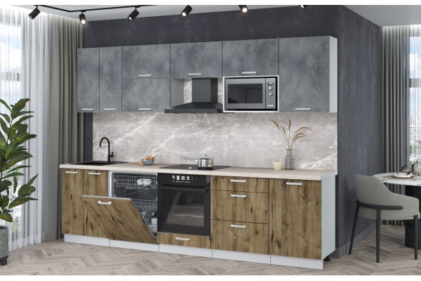 Кухонный гарнитур Мила Лайт 2,9-ПМ2 (Бетон портленд/Дуб веллингтон/Травертин) фабрика Интерлиния