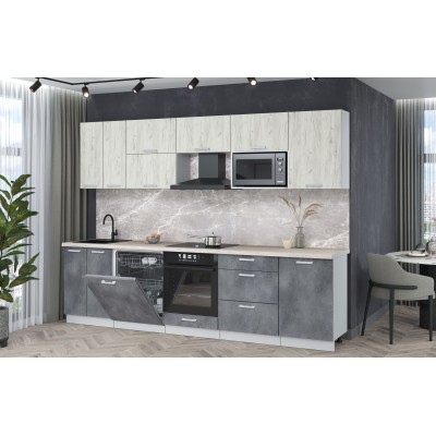 Кухонный гарнитур Мила Лайт 2,9-ПМ2 (Дуб белый/Бетон портленд/Травертин) фабрика Интерлиния Кухонный гарнитур Мила Лайт 2,9-ПМ2 (Дуб белый/Бетон портленд/Травертин) фабрика Интерлиния