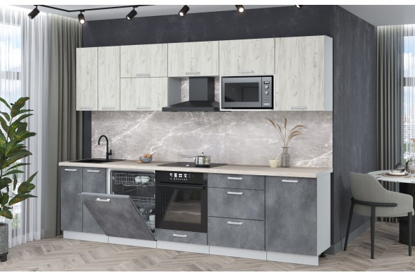 Кухонный гарнитур Мила Лайт 2,9-ПМ2 (Дуб белый/Бетон портленд/Травертин) фабрика Интерлиния