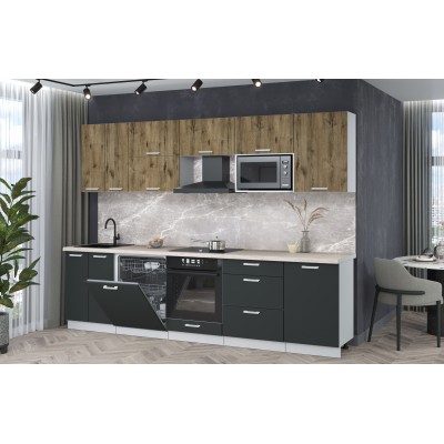 Кухонный гарнитур Мила Лайт 2,9-ПМ2 (Дуб веллингтон/Антрацит/Травертин) фабрика Интерлиния Кухонный гарнитур Мила Лайт 2,9-ПМ2 (Дуб веллингтон/Антрацит/Травертин) фабрика Интерлиния