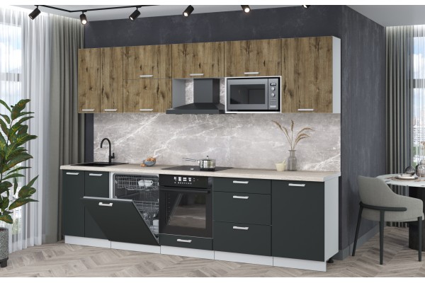 Кухонный гарнитур Мила Лайт 2,9-ПМ2 (Дуб веллингтон/Антрацит/Травертин) фабрика Интерлиния