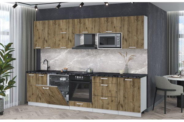 Кухонный гарнитур Мила Лайт 2,9-ПМ2 (Дуб веллингтон/Дуб веллингтон/Кастилло темный) фабрика Интерлиния