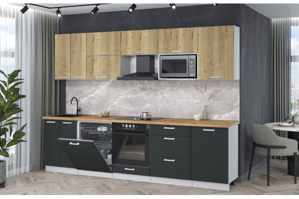 Кухонный гарнитур Мила Лайт 2,9-ПМ2 (Дуб золотой/Антрацит/Дуб бунратти) фабрика Интерлиния