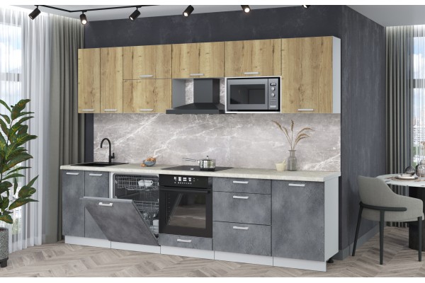 Кухонный гарнитур Мила Лайт 2,9-ПМ2 (Дуб золотой/Бетон портленд/Опал светлый) фабрика Интерлиния
