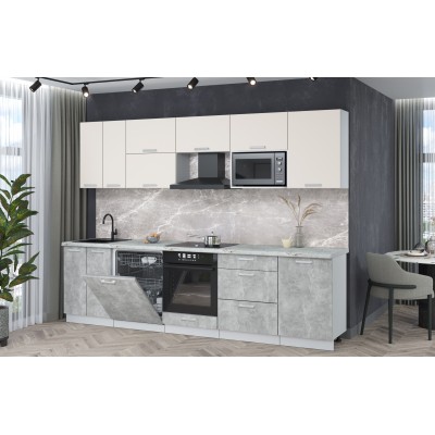 Кухонный гарнитур Мила Лайт 2,9-ПМ2 (Персидский жемчуг/Бетон/Серый каспий) фабрика Интерлиния Кухонный гарнитур Мила Лайт 2,9-ПМ2 (Персидский жемчуг/Бетон/Серый каспий) фабрика Интерлиния