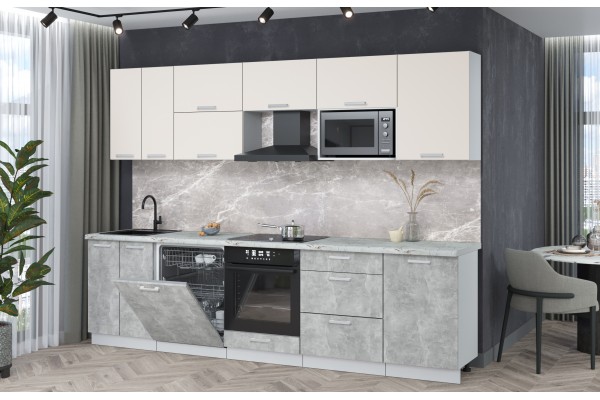Кухонный гарнитур Мила Лайт 2,9-ПМ2 (Персидский жемчуг/Бетон/Серый каспий) фабрика Интерлиния