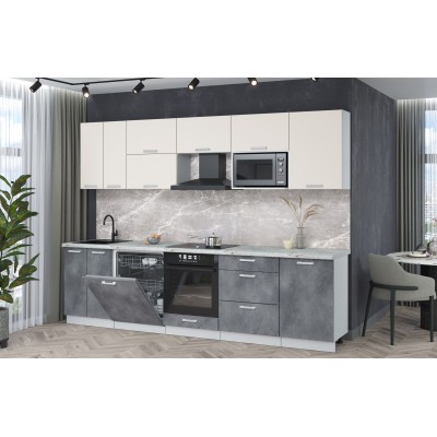 Кухонный гарнитур Мила Лайт 2,9-ПМ2 (Персидский жемчуг/Бетон портленд/Серый каспий) фабрика Интерлиния Кухонный гарнитур Мила Лайт 2,9-ПМ2 (Персидский жемчуг/Бетон портленд/Серый каспий) фабрика Интерлиния