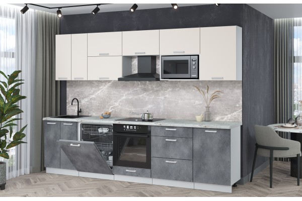 Кухонный гарнитур Мила Лайт 2,9-ПМ2 (Персидский жемчуг/Бетон портленд/Серый каспий) фабрика Интерлиния