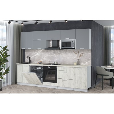 Кухонный гарнитур Мила Лайт 2,9-ПМ2 (Серебро/Дуб белый/Опал светлый) фабрика Интерлиния Кухонный гарнитур Мила Лайт 2,9-ПМ2 (Серебро/Дуб белый/Опал светлый) фабрика Интерлиния