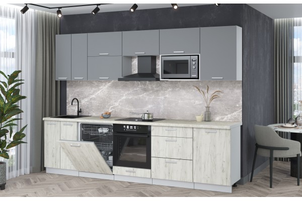 Кухонный гарнитур Мила Лайт 2,9-ПМ2 (Серебро/Дуб белый/Опал светлый) фабрика Интерлиния