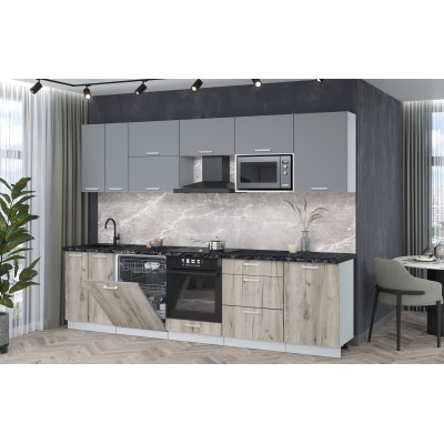 Кухонный гарнитур Мила Лайт 2,9-ПМ2 (Серебро/Дуб серый/Кастилло темный) фабрика Интерлиния Кухонный гарнитур Мила Лайт 2,9-ПМ2 (Серебро/Дуб серый/Кастилло темный) фабрика Интерлиния