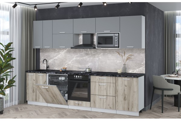Кухонный гарнитур Мила Лайт 2,9-ПМ2 (Серебро/Дуб серый/Кастилло темный) фабрика Интерлиния
