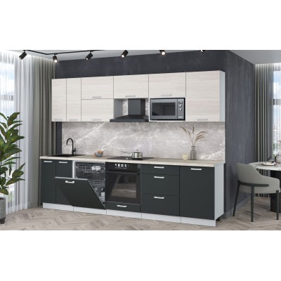 Кухонный гарнитур Мила Лайт 2,9-ПМ2 (Вудлайн кремовый/Антрацит/Сосна бискайская) фабрика Интерлиния Кухонный гарнитур Мила Лайт 2,9-ПМ2 (Вудлайн кремовый/Антрацит/Сосна бискайская) фабрика Интерлиния