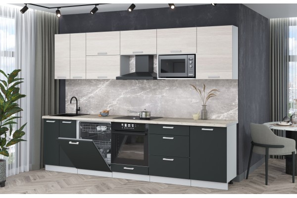 Кухонный гарнитур Мила Лайт 2,9-ПМ2 (Вудлайн кремовый/Антрацит/Сосна бискайская) фабрика Интерлиния