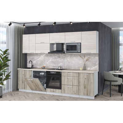 Кухонный гарнитур Мила Лайт 2,9-ПМ2 (Вудлайн кремовый/Дуб серый/Травертин) фабрика Интерлиния Кухонный гарнитур Мила Лайт 2,9-ПМ2 (Вудлайн кремовый/Дуб серый/Травертин) фабрика Интерлиния
