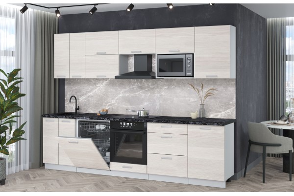 Кухонный гарнитур Мила Лайт 2,9-ПМ2 (Вудлайн кремовый/Вудлайн кремовый/Кастилло темный) фабрика Интерлиния