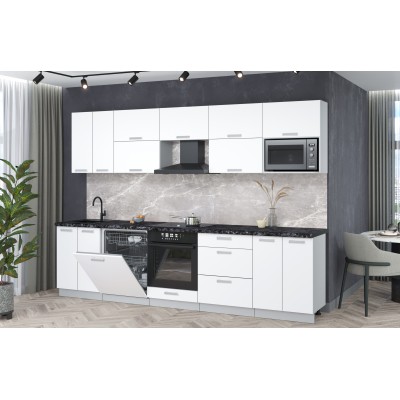 Кухонный гарнитур Мила Лайт 3,0-ПМ2 (Белый Платинум/Белый Платинум/Кастилло темный) фабрика Интерлиния Кухонный гарнитур Мила Лайт 3,0-ПМ2 (Белый Платинум/Белый Платинум/Кастилло темный) фабрика Интерлиния