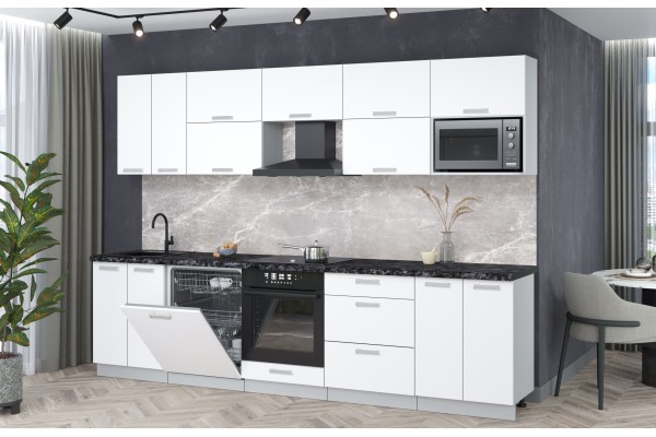 Кухонный гарнитур Мила Лайт 3,0-ПМ2 (Белый Платинум/Белый Платинум/Кастилло темный) фабрика Интерлиния