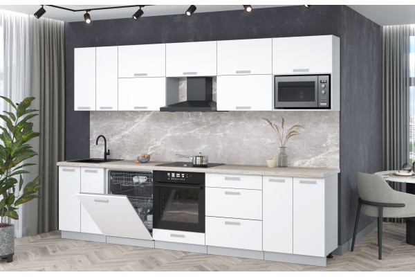 Кухонный гарнитур Мила Лайт 3,0-ПМ2 (Белый Платинум/Белый Платинум/Травертин) фабрика Интерлиния