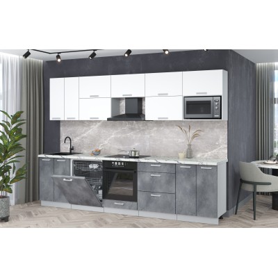 Кухонный гарнитур Мила Лайт 3,0-ПМ2 (Белый Платинум/Бетон портленд/Гранит белый) фабрика Интерлиния Кухонный гарнитур Мила Лайт 3,0-ПМ2 (Белый Платинум/Бетон портленд/Гранит белый) фабрика Интерлиния