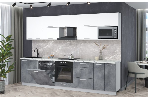 Кухонный гарнитур Мила Лайт 3,0-ПМ2 (Белый Платинум/Бетон портленд/Гранит белый) фабрика Интерлиния