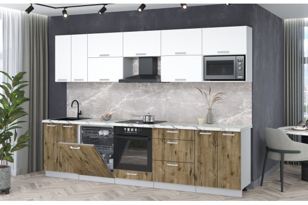 Кухонный гарнитур Мила Лайт 3,0-ПМ2 (Белый Платинум/Дуб веллингтон/Гранит белый) фабрика Интерлиния