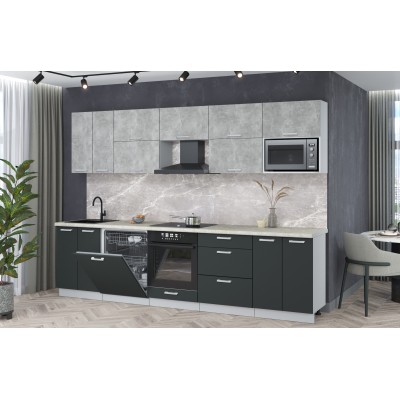 Кухонный гарнитур Мила Лайт 3,0-ПМ2 (Бетон/Антрацит/Опал светлый) фабрика Интерлиния Кухонный гарнитур Мила Лайт 3,0-ПМ2 (Бетон/Антрацит/Опал светлый) фабрика Интерлиния