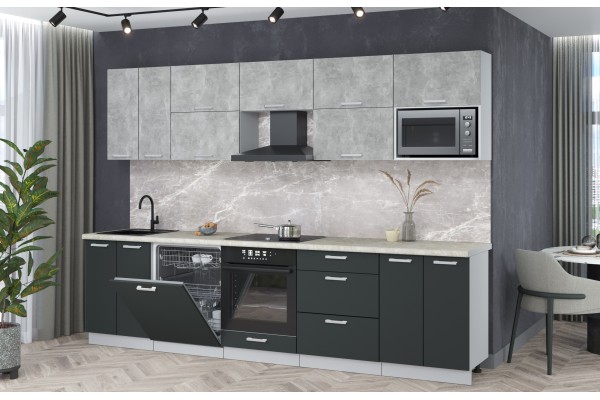 Кухонный гарнитур Мила Лайт 3,0-ПМ2 (Бетон/Антрацит/Опал светлый) фабрика Интерлиния