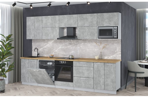 Кухонный гарнитур Мила Лайт 3,0-ПМ2 (Бетон/Бетон/Дуб бунратти) фабрика Интерлиния