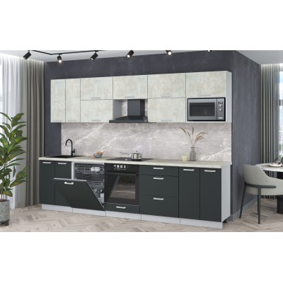 Кухонный гарнитур Мила Лайт 3,0-ПМ2 (Бетон лайт/Антрацит/Опал светлый) фабрика Интерлиния Кухонный гарнитур Мила Лайт 3,0-ПМ2 (Бетон лайт/Антрацит/Опал светлый) фабрика Интерлиния