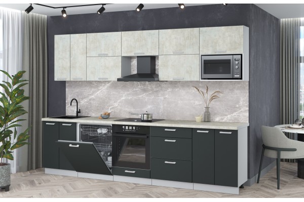 Кухонный гарнитур Мила Лайт 3,0-ПМ2 (Бетон лайт/Антрацит/Опал светлый) фабрика Интерлиния