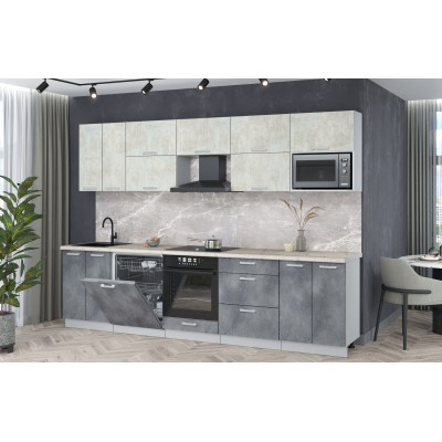 Кухонный гарнитур Мила Лайт 3,0-ПМ2 (Бетон лайт/Бетон портленд/Сосна бискайская) фабрика Интерлиния Кухонный гарнитур Мила Лайт 3,0-ПМ2 (Бетон лайт/Бетон портленд/Сосна бискайская) фабрика Интерлиния