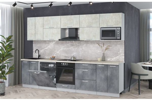 Кухонный гарнитур Мила Лайт 3,0-ПМ2 (Бетон лайт/Бетон портленд/Сосна бискайская) фабрика Интерлиния