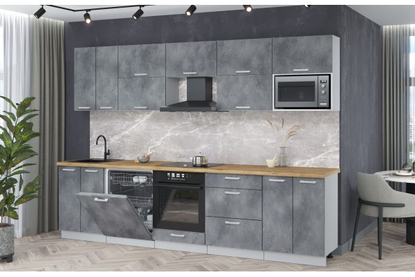 Кухонный гарнитур Мила Лайт 3,0-ПМ2 (Бетон портленд/Бетон портленд/Дуб бунратти) фабрика Интерлиния