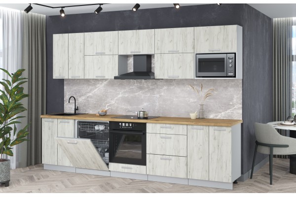 Кухонный гарнитур Мила Лайт 3,0-ПМ2 (Дуб белый/Дуб белый/Дуб бунратти) фабрика Интерлиния