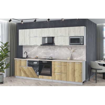 Кухонный гарнитур Мила Лайт 3,0-ПМ2 (Дуб белый/Дуб золотой/Травертин) фабрика Интерлиния Кухонный гарнитур Мила Лайт 3,0-ПМ2 (Дуб белый/Дуб золотой/Травертин) фабрика Интерлиния