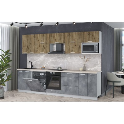 Кухонный гарнитур Мила Лайт 3,0-ПМ2 (Дуб веллингтон/Бетон портленд/Травертин) фабрика Интерлиния Кухонный гарнитур Мила Лайт 3,0-ПМ2 (Дуб веллингтон/Бетон портленд/Травертин) фабрика Интерлиния