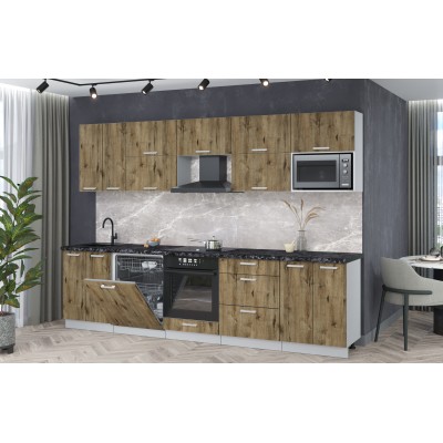 Кухонный гарнитур Мила Лайт 3,0-ПМ2 (Дуб веллингтон/Дуб веллингтон/Кастилло темный) фабрика Интерлиния Кухонный гарнитур Мила Лайт 3,0-ПМ2 (Дуб веллингтон/Дуб веллингтон/Кастилло темный) фабрика Интерлиния