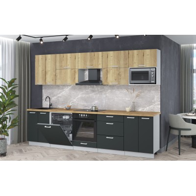 Кухонный гарнитур Мила Лайт 3,0-ПМ2 (Дуб золотой/Антрацит/Дуб бунратти) фабрика Интерлиния Кухонный гарнитур Мила Лайт 3,0-ПМ2 (Дуб золотой/Антрацит/Дуб бунратти) фабрика Интерлиния