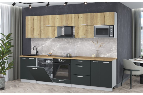 Кухонный гарнитур Мила Лайт 3,0-ПМ2 (Дуб золотой/Антрацит/Дуб бунратти) фабрика Интерлиния