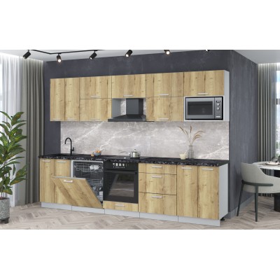 Кухонный гарнитур Мила Лайт 3,0-ПМ2 (Дуб золотой/Дуб золотой/Кастилло темный) фабрика Интерлиния Кухонный гарнитур Мила Лайт 3,0-ПМ2 (Дуб золотой/Дуб золотой/Кастилло темный) фабрика Интерлиния