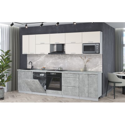 Кухонный гарнитур Мила Лайт 3,0-ПМ2 (Персидский жемчуг/Бетон/Серый каспий) фабрика Интерлиния Кухонный гарнитур Мила Лайт 3,0-ПМ2 (Персидский жемчуг/Бетон/Серый каспий) фабрика Интерлиния