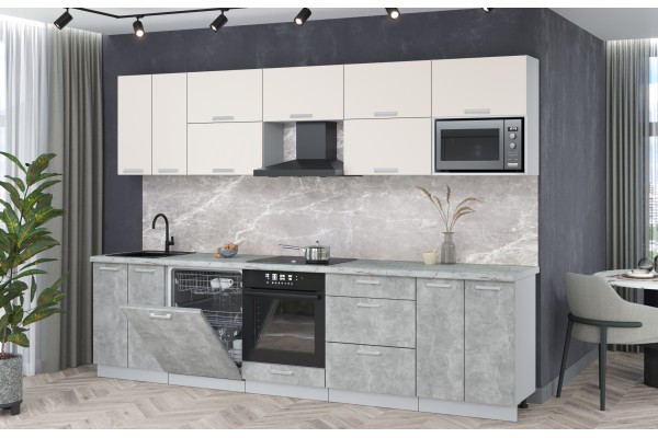 Кухонный гарнитур Мила Лайт 3,0-ПМ2 (Персидский жемчуг/Бетон/Серый каспий) фабрика Интерлиния