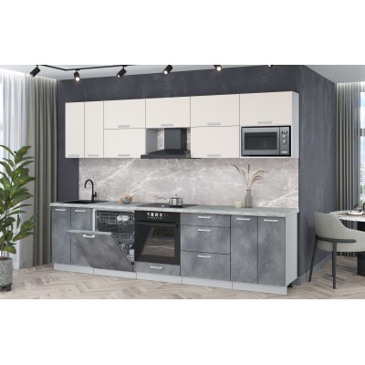 Кухонный гарнитур Мила Лайт 3,0-ПМ2 (Персидский жемчуг/Бетон портленд/Серый каспий) фабрика Интерлиния Кухонный гарнитур Мила Лайт 3,0-ПМ2 (Персидский жемчуг/Бетон портленд/Серый каспий) фабрика Интерлиния