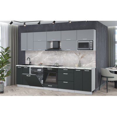 Кухонный гарнитур Мила Лайт 3,0-ПМ2 (Серебро/Антрацит/Гранит белый) фабрика Интерлиния Кухонный гарнитур Мила Лайт 3,0-ПМ2 (Серебро/Антрацит/Гранит белый) фабрика Интерлиния