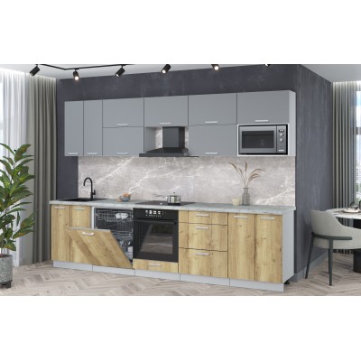 Кухонный гарнитур Мила Лайт 3,0-ПМ2 (Серебро/Дуб золотой/Серый каспий) фабрика Интерлиния Кухонный гарнитур Мила Лайт 3,0-ПМ2 (Серебро/Дуб золотой/Серый каспий) фабрика Интерлиния